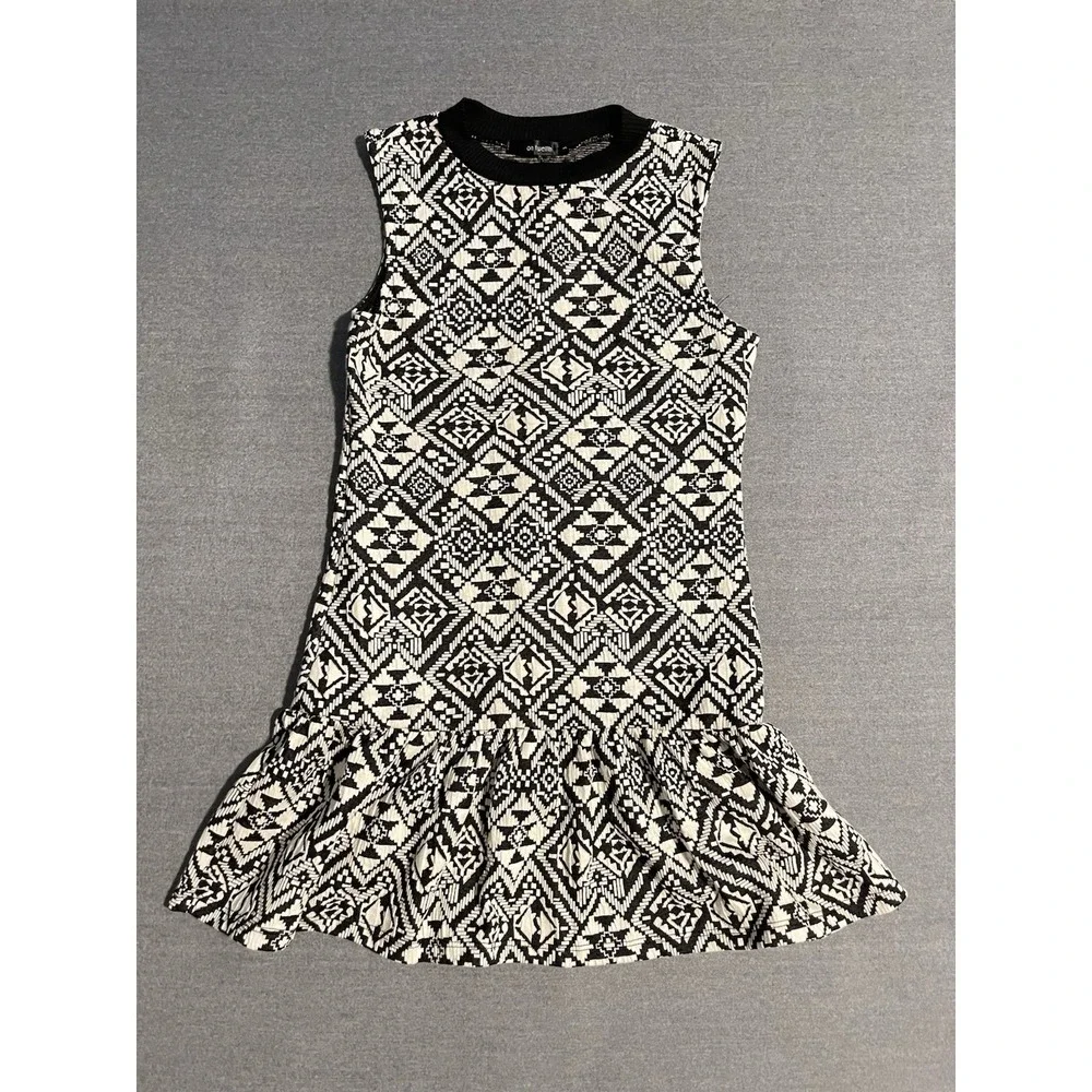 Black White Patterned Sleeveless Dress Geometric Print Fit Flare Casual Dress